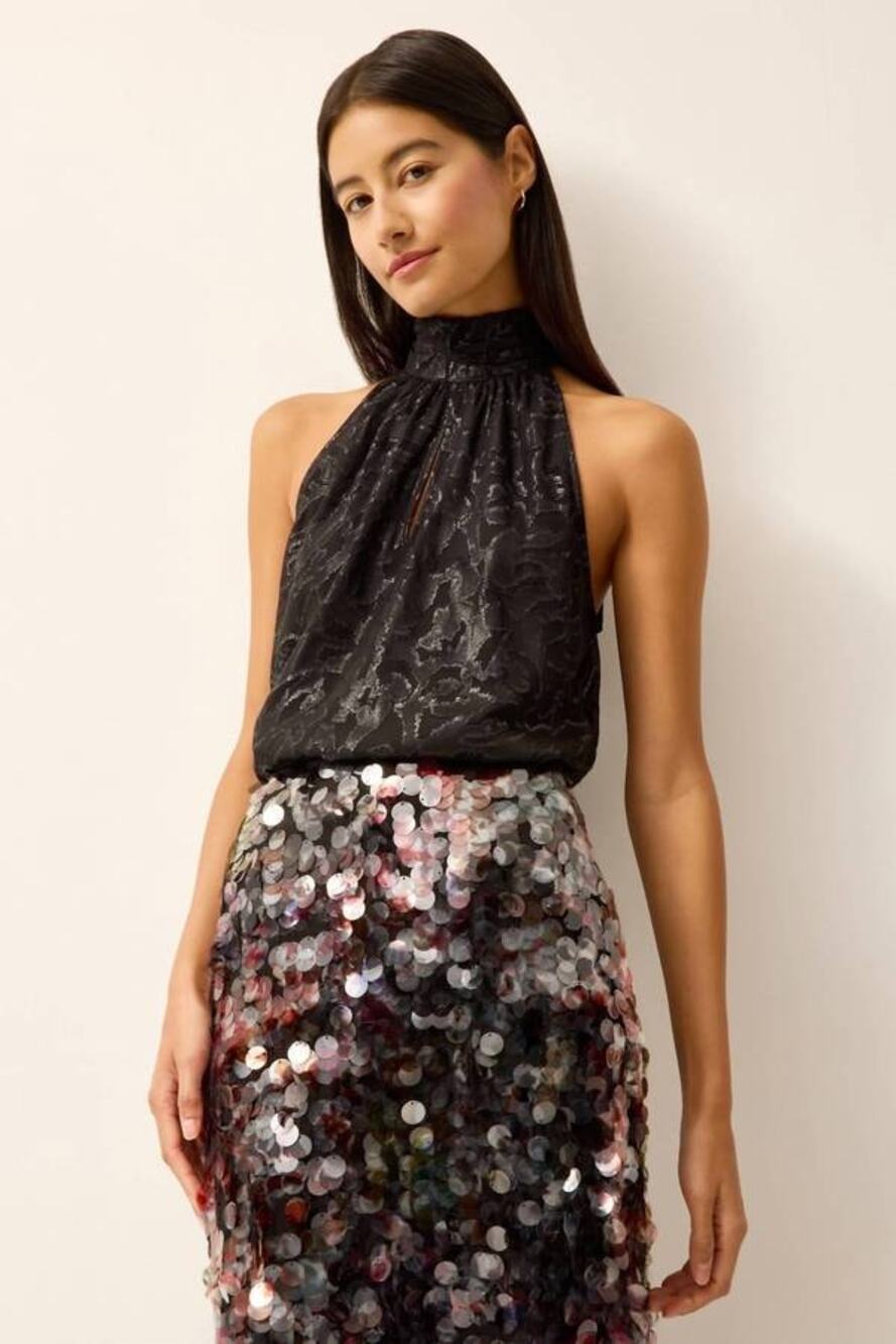 Marie Oliver Goldie Halter Neck Blouse in Black Metallic S